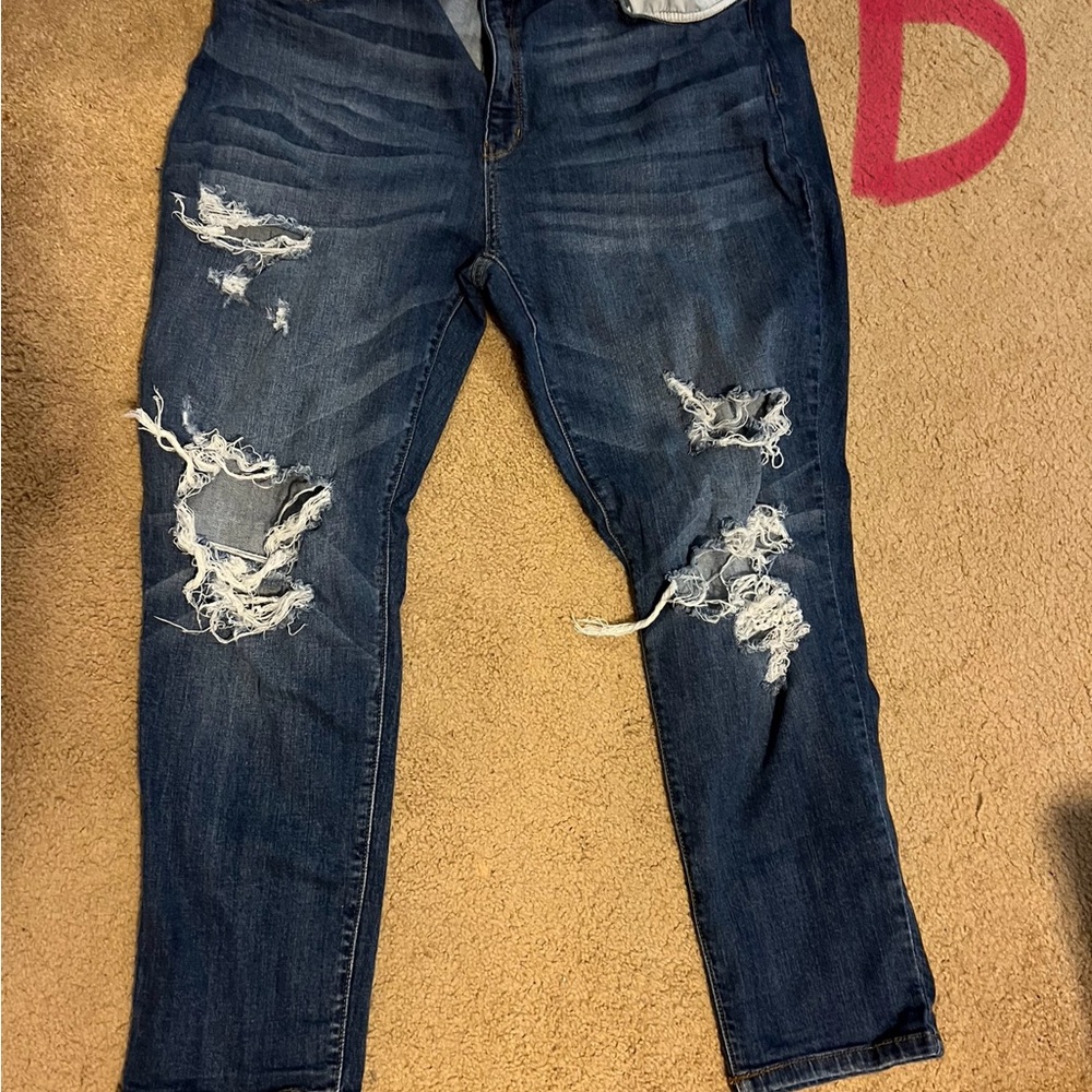 Distressed Blue Jeans - Judy Blue Boyfriend Jeans